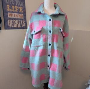 Cozy Pink and Blue Plaid Teddy Jacket